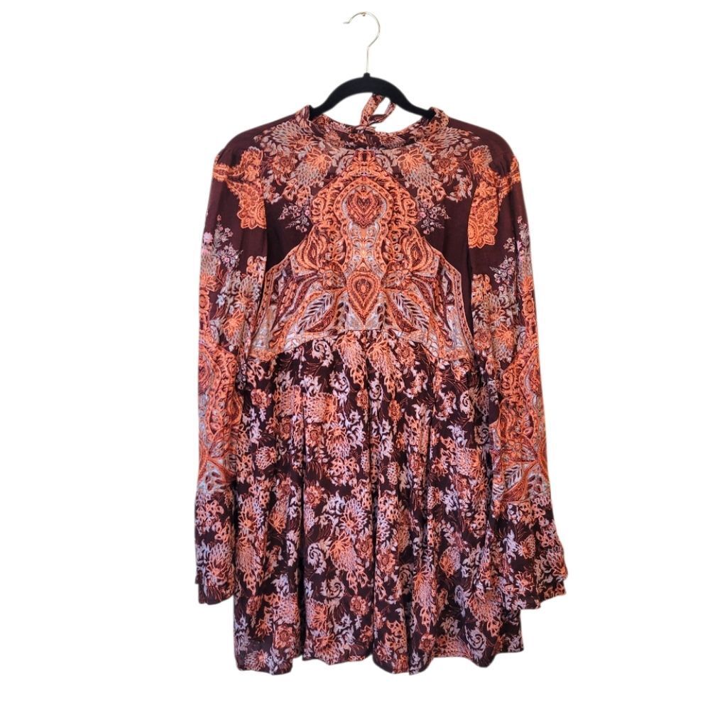 Free People Mini Dress in Burgundy with Orange Paisley